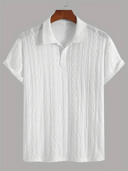 New Polo Shirts For Men Streetwear Solid Color Jacquard Textured Half Buttoned Short Sleeves T-shirt Men's Basic Tops