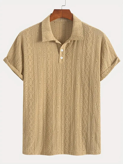 New Polo Shirts For Men Streetwear Solid Color Jacquard Textured Half Buttoned Short Sleeves T-shirt Men's Basic Tops